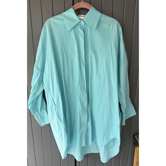 Secular Tops - Secular Italy Oversized Button Up Shirt Top Aqua XS O/S 56” Bust Lagenlook $237